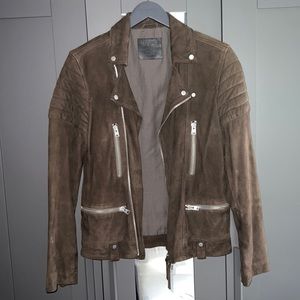 Mens All Saints Leather Jacket (CIRCUIT SUEDE BIKER) Size Small